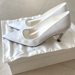 Good American White Leather Pumps